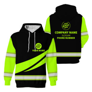 Hi Vis Hoodie Black Green Custom Name, Logo And Company
