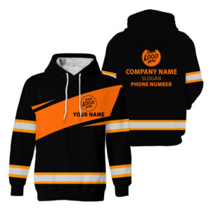 High Visibility Hoodie Black Orange Neon - Custom Name, Company And Logo Reflective Safety Workwear