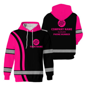 Hi Vis Hoodie Black Pink Custom Name, Logo Company And Number Reflective Safety Workwear