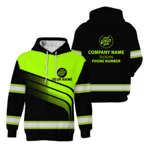 Hi Vis Hoodie Black Reflective Custom Name, Company And Logo Safety Workwear