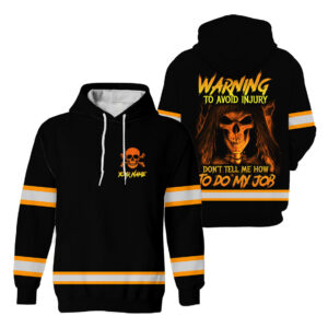 Hi Vis Hoodie Black Reflective Custom Name Pattern Skull Warning To Avoid Injury Safety Workwear