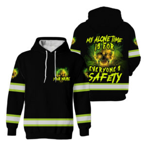 Hi Vis Hoodie Black Reflective Pattern Skull - My Alone Time Is For Everyone's Safety