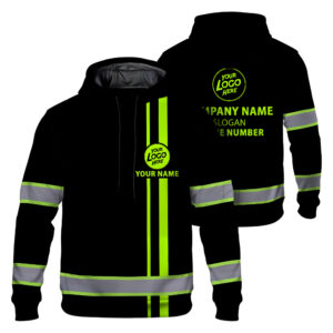 Hi Vis Hoodie Black Reflective Ttriped Pattern Custom Company Safety Workwear