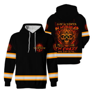 Hi Vis Hoodie Black Skull Crazy Custom Name Reflective Safety Workwear For Workers, Runners, Truckers, Skull Lovers