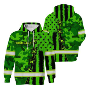 Hi Vis Hoodie Custom Name Pattern Camo And Flag USA Reflective Safety Workwear For Workers Runners Patriotic