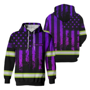 Hi Vis Hoodie Custom Name Pattern Violet Flag USA Reflective Safety Workwear For Workers Runners Patriotic