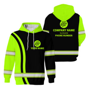 Hi Vis Hoodie Green And Black Reflective Custom Company Safety Workwear