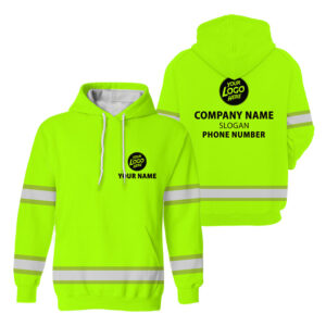 Hi Vis Hoodie Green Neon Custom Name, Logo And Company Reflective Safety Workwear
