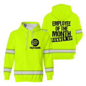Hi Vis Hoodie Green Reflective Employee Of The Month Runner Up Custom Name, Logo Safety Workwear