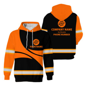 Hi Vis Hoodie Orange And Pink Neon Reflective Custom Name, Company And Logo Safety Workwear