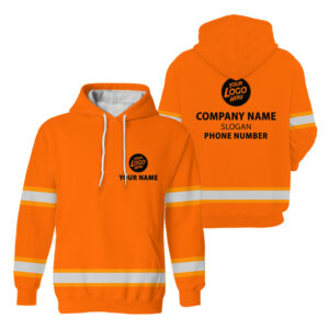 High Visibility Hoodie Orange Custom Name, Company And Logo Reflective Safety Workwear