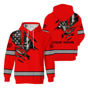 High Visibility Hoodie Orange Skull Scratch Custom Name Reflective Safety Workwear For Workers, Runners, Truckers, Skull Lovers