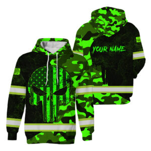 Hi Vis Hoodie Reflective Black And Camo Pattern Skull Custom Name Safety Workwear