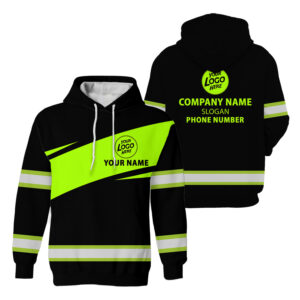 Hi Vis Hoodie Reflective Black And Green Neon Custom Company Safety Workwear