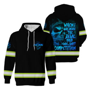 Hi Vis Hoodie Reflective Black Pattern Skull When I What Born The Devil Said Custom Name Safety Workwear
