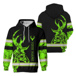 Hi Vis Hoodie Reflective Deer Hunting Custom Name Safety Workwear for Hunters Workers, Runners, Cyclists, Trucker, Operator, Patriotic, Hunting Lovers