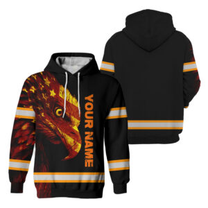 Hi Vis Hoodie Reflective Eagle Orange Neon Us Flag Patriotic Custom Name For Workers Runners Patriotic