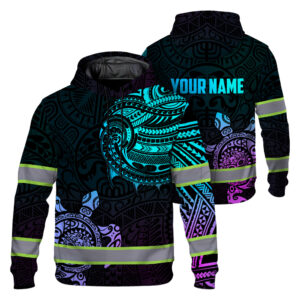 Hoodie Hi Vis Reflective Gradient Polynesian Turtle Hawaiian Custom Name, High Visibility Shirts Class 3