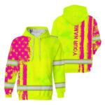 Hi Vis Hoodie Reflective Green Neon Flag USA Custom Name Safety Workwear 1