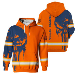 Hi Vis Hoodie Reflective Orange Pattern Skull Custom Name Safety Workwear