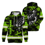 Hi Vis Hoodie Reflective Pattern US Flag Custom Name Safety Workwear 1