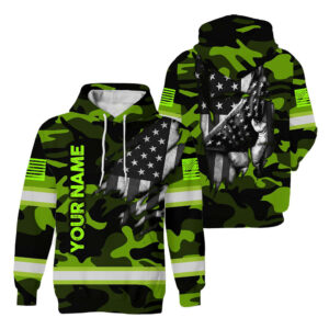Hi Vis Hoodie Pattern US Flag Custom Name Reflective Safety Workwear For Workers Runners Patriotic