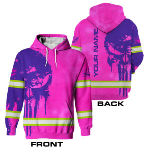 Hi Vis Hoodie Reflective Pink Pattern Skull Custom Name Safety Workwear