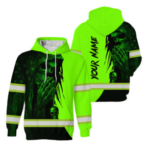 High Visibility Hoodie Reflective Tapes Skull US Flag Custom Name Safety Workwear