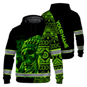 Hoodie Hi Vis Reflective Skull Green Neon Native Custom Name, High Visibility Shirts Class 3