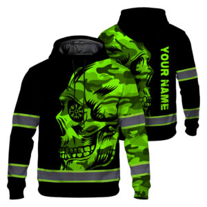 Hi Vis Hoodie Reflective Skull Viking Camo Neon Custom Name Safety Workwear, High Visibility Shirts Class 3