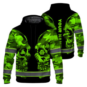 Hi Vis Hoodie Reflective Skull Viking Camo Neon Safety Workwear For Workers, Runners, Truckers, Skull Lovers