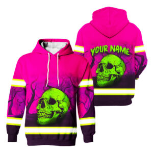 Hi Vis Hoodie Pink Forest Green Skull Custom Name Safety Workwear