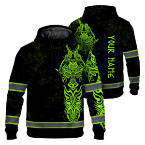 Hi Vis Hoodie Reflective Viking Green Neon Custom Name Safety Workwear For Workers, Runners
