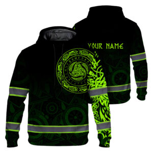 Hi Vis Hoodie Reflective Viking Triple Horn Of Odin Gradient Orange