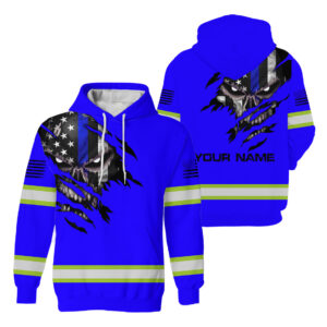 Hi Vis Hoodie Reflective Violet Skull Scratch Custom Name Safety Workwear For Workers, Runners, Truckers, Skull Lovers
