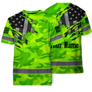 Hi Vis Shirt Reflective Scratch Camo Green Neon US Flag Safety Workwear