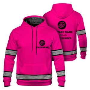 High Visibility Hoodie Pink Neon Custom Name, Logo And Company  Reflective Safety Workwear