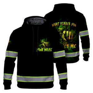 High Visibility Hoodie Skull Strong Custom Name Reflective Safety Workwear For Workers, Runners, Truckers, Skull Lovers