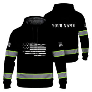 High Visibility Hoodie Black Reflective Safety Shirts Custom Name For Workers Runners Patriotic
