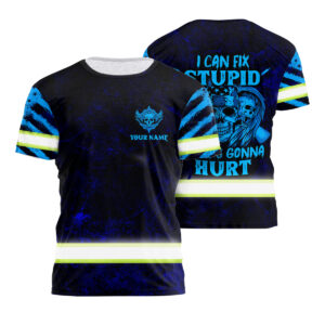Hi Vis Shirt For Men Black Reflective I Can Fix Stupid Custom Name Safety Workwear