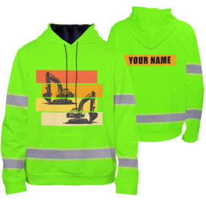 Hi Vis Hoodie Green Neon Reflective Custom Name For Runners, Worker, Patriotic