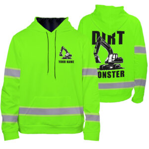 Hi Vis Hoodie Green Neon Reflective Dirt Monster Custom Name For Workers, Runners, Truckers, Hi Vis Shirts Funny