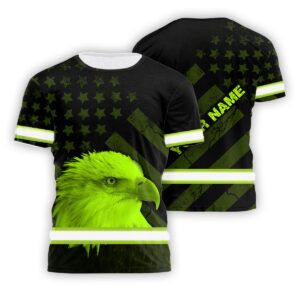 Safety Shirts Reflective Green Eagle US Flag Custom Name Safety Workwear