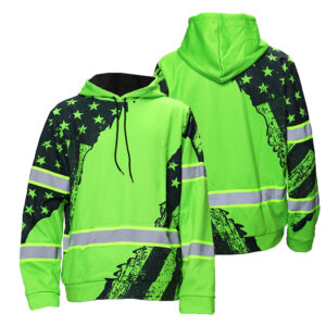 High Visibility Hoodie Reflective Pattern Flag US Safety Workwear For Workers Runners Patriotic