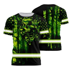 Hi Vis T Shirt Reflective Tapes American Flag Green Neon Skull Custom Name Safety Workwear