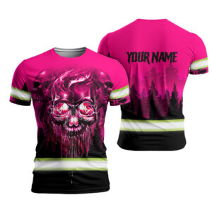 High Visibility Shirts Tapes Skull Pink Neon Workwear Safety For Women Men Worker, Trucker, Operator, Skull Lovers, Drivers, Runners