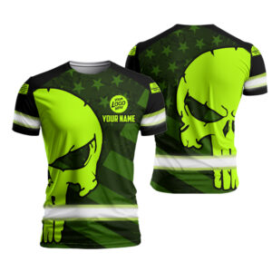 Hi Vis Shirt Skull USA Flag Custom Name Safety Workwear American Flag Neon Purple