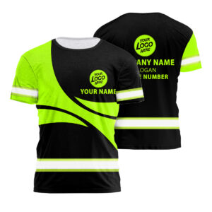 Hi Vis Safety Shirt With Black And Green Neon Design Plus Custom Name And Logo For High Visibility Workwear