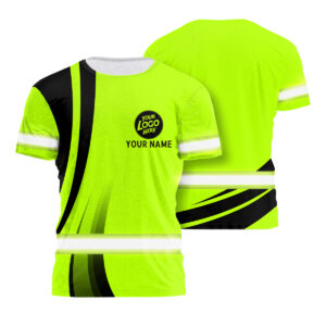 High Visibility Work Shirt In Neon Green With Personalized Name And Logo For Team Or Company Use