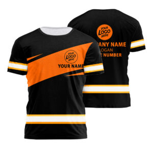 Stay Visible And Professional With This Orange Neon And Black Hi Vis T Shirt Including Custom Name, Logo And Slogan